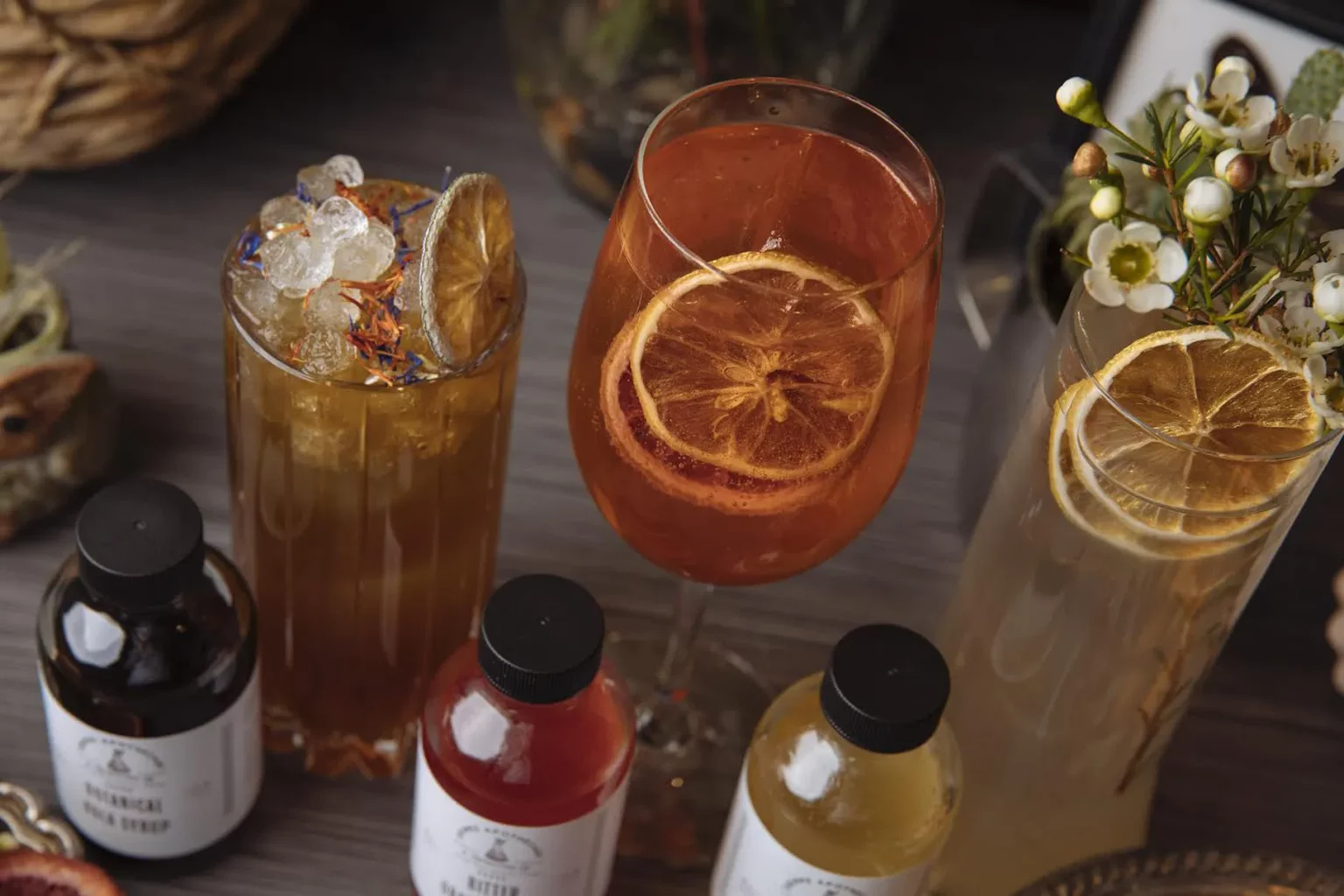 A display of three hand crafted Earl Giles' cocktails